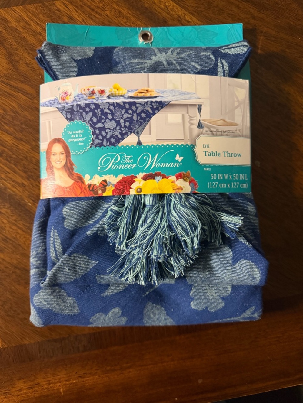 The Pioneer Woman Blue Floral Evie Table Throw with Fringe